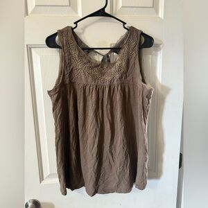 LOFT Brown Tank Top with Embellished Neckline